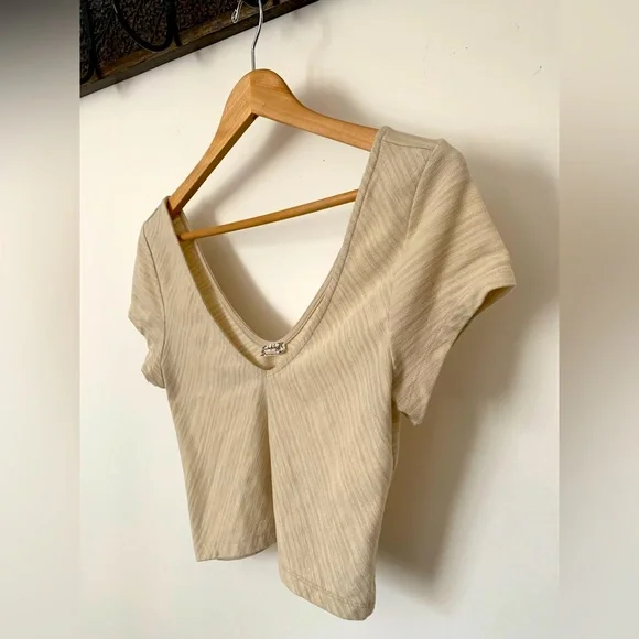 Free People Double V Crop Shirt - Picture 1 of 3